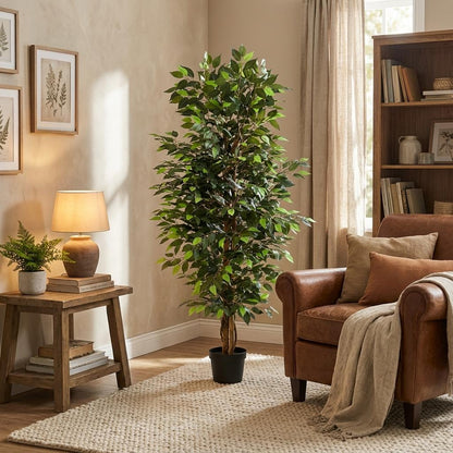 Ficus Benjamina Kunstpflanze 180cm Pflegefreie Zimmerpflanze für Wohnzimmer Büro & Empfangsbereich