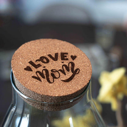 'LOVE MOM' terrarium Drop XL + gravierter Kork - Flaschengarten DIY Set – Ø 24 cm ↑ 37 cm -  Muttertag 