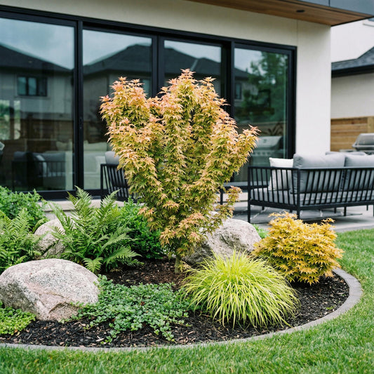 Green boutiQ - Gartenpflanze - Acer palmatum Koto Hime - Japanischer Ahorn - Laubabwerfend - Grün - 1 - Topf 26cm - Höhe 90cm 