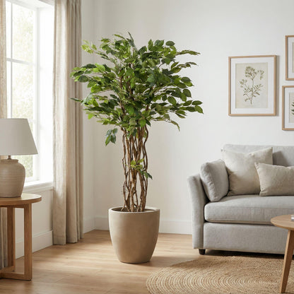Ficus Liana Kunstbaum – 140cm – Hochwertige künstliche Pflanze mit realistischer Blattstruktur – Pflegefreier Deko Baum für Wohnzimmer Büro & Empfangsbereich - Oasis of Life