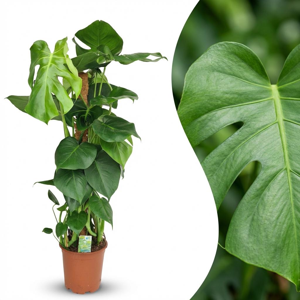 Green boutiQ - Zimmerpflanze - Fensterblatt - Monstera Deliciosa Moosstab - Grün - Pflegeleicht - 1 Pflanze - Topf 19cm - Höhe 90cm 