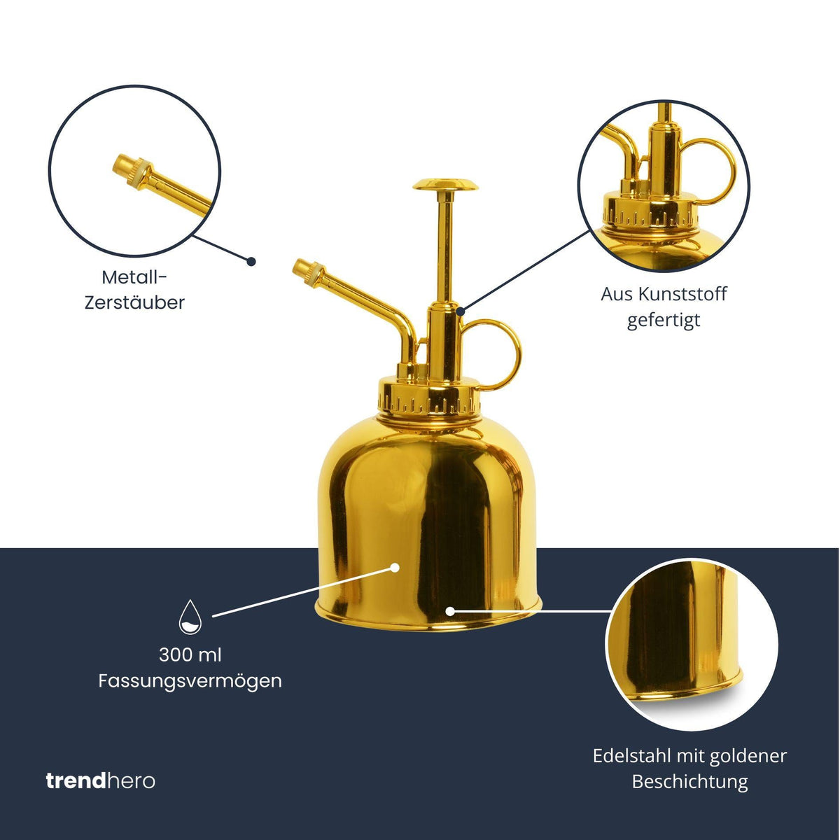 Pflanzensprüher Gold – Edelstahl 300ml – Feiner Nebel für Zimmerpflanzen, Terrarien & Kräuter 