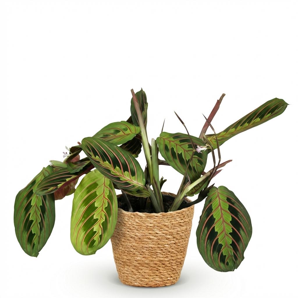 Green boutiQ - Zimmerpflanze - Maranta Fascinator Tricolour - Gebetsblatt - Haustierfreundliche Pflanze - Grün - 1 Pflanze - mit Korb - Topf 12cm - Höhe 25cm 