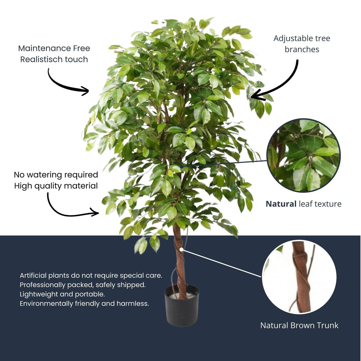 Ficus Deluxe Vine Kunstbaum – 140cm – Realistische Kunstpflanze für Innenräume – Pflegefreier künstlicher Baum mit dichtem Blattwerk – Ideal für Wohnzimmer & Büro - Oasis of Life