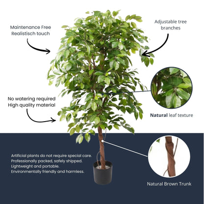Ficus Deluxe Vine Kunstbaum – 140cm – Realistische Kunstpflanze für Innenräume – Pflegefreier künstlicher Baum mit dichtem Blattwerk – Ideal für Wohnzimmer & Büro - Oasis of Life
