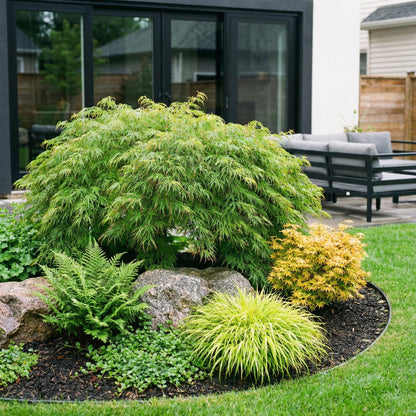 Green boutiQ - Gartenpflanze - Acer palmatum Emerald Lace - Japanischer Ahorn - Laubabwerfend - Grün - 1 - Topf 26cm - Höhe 90cm 