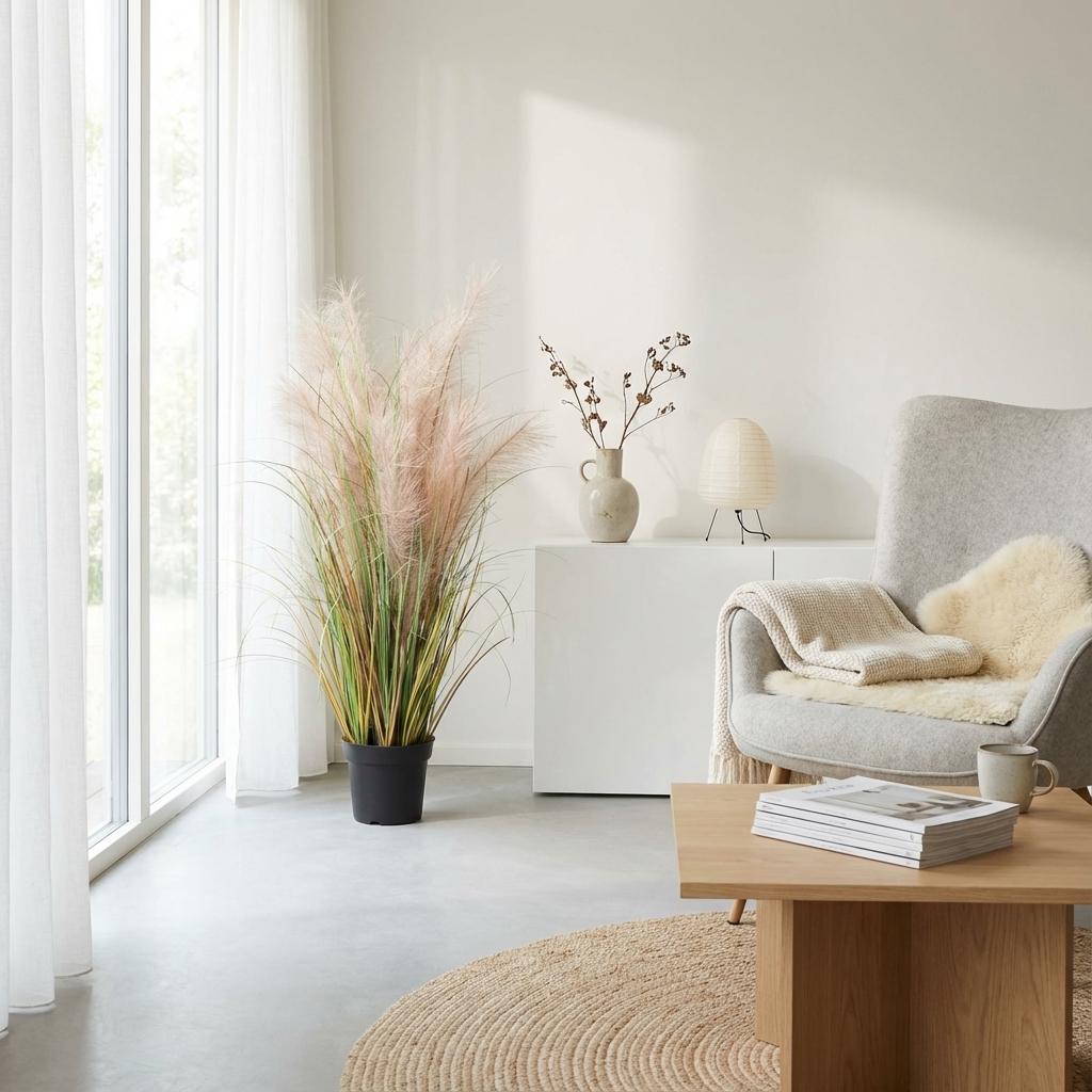 Schilfrohr Kunstpflanze 95cm – Dekorative Reetgras Deko Pflanze – Pflegefreie Kunstpflanze für Wohnzimmer Büro & Balkonüberdachung - Oasis of Life