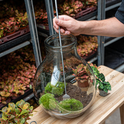 Flaschengarten-Harke – Teleskop 16–49 cm – Edelstahl – Präzisionswerkzeug für Terrarien, Mini-Gärten & Aquascaping 