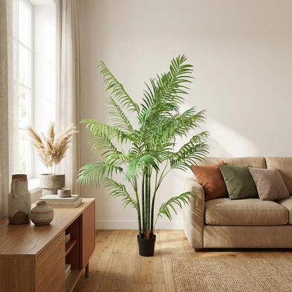 Areca Palme Kunstpflanze 190cm – Große Goldfruchtpalme Deko Pflanze – Pflegefreie Kunstpalme für Wohnzimmer Büro & Empfangsbereich - Oasis of Life
