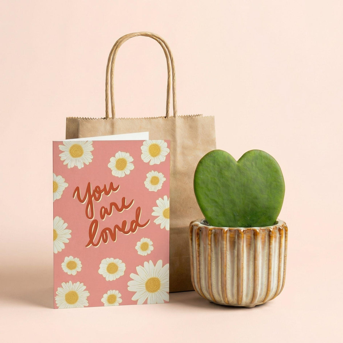 Cadeauset - Love Set - Hartjesplant, pot, wenskaart & geschenktasje 