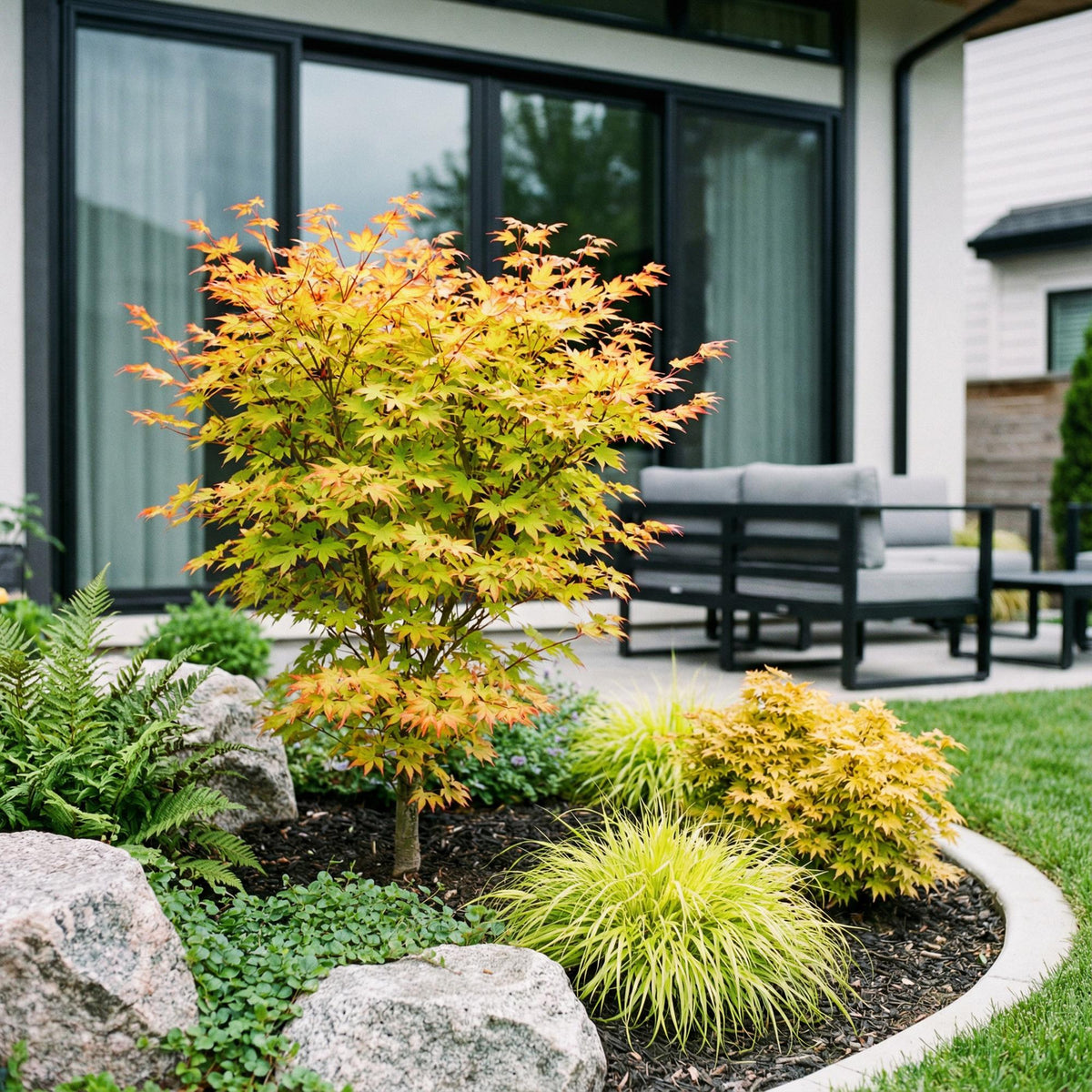 Green boutiQ - Gartenpflanze - Acer palmatum Summergold - Japanischer Ahorn - Laubabwerfend - Gelb - 1 - Topf 26cm - Höhe 90cm 