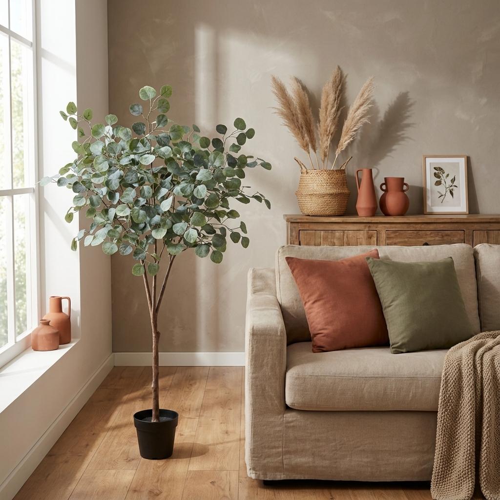 Eukalyptus Baum Kunstpflanze 150cm – Realistische Eucalyptus Deko Pflanze – Pflegefreie Zimmerpflanze für Wohnzimmer Büro & Empfangsbereich - Oasis of Life