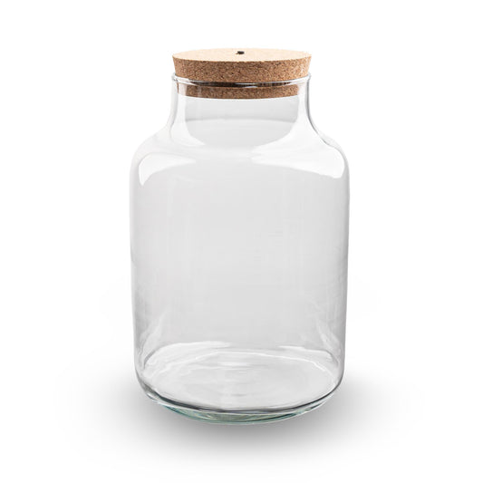 Terrarienflasche „Milky“ mit LED-Korkdeckel – Ø21cm ↕30cm – Glasflasche aus Recyclingglas – ca. 9L Volumen – Ideal für DIY-Terrarien & Mini-Ökosysteme – Mit Beleuchtung 