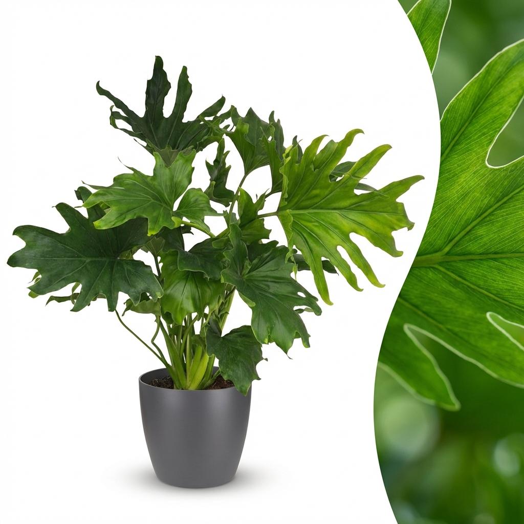 Green boutiQ - Zimmerpflanze - Philodendron - Philodendron Lickety Split - Grün - Pflegeleicht - 1 Pflanze - mit Topf Grau - Topf 19cm - Höhe 70cm 