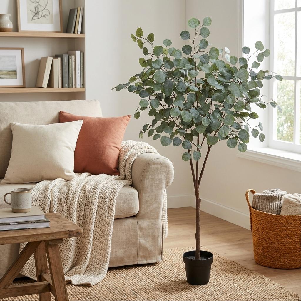 Eukalyptus Baum Kunstpflanze 150cm – Realistische Eucalyptus Deko Pflanze – Pflegefreie Zimmerpflanze für Wohnzimmer Büro & Empfangsbereich - Oasis of Life