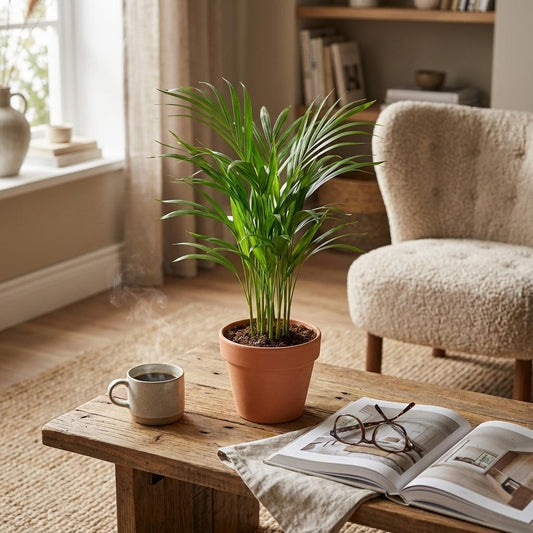 Areca Palme Areca Dypsis Lutescens Ø12cm Höhe40cm – Goldfruchtpalme mit gefiederten Blättern – Luftreinigende Zimmerpflanze für Wohnraum & Büro 