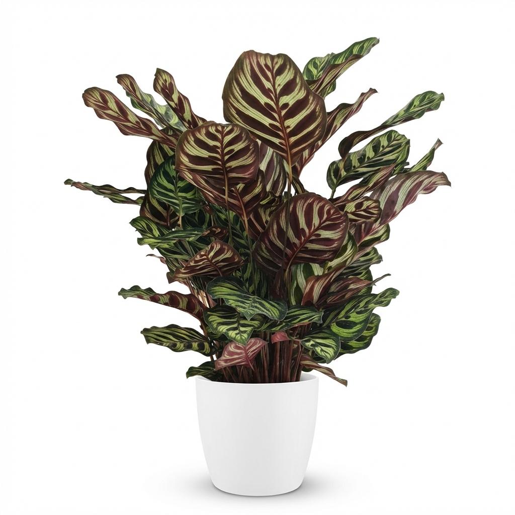 Calathea Makoyana Pfauen Korbmarante 70cm – Zimmerpflanze im weißen Übertopf Ø19cm – dekorative Blattzeichnung mit violetter Unterseite – pflegeleicht, luftreinigend für Wohnung & Büro 