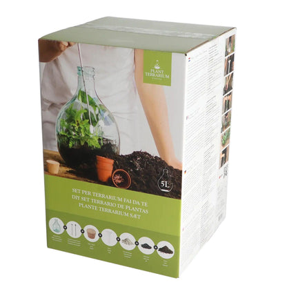 DIY Flaschengarten Set 5L – Geschlossenes Pflanzen-Ökosystem im Glas mit Kork – Komplettes Set in Geschenkbox – Substrat, Werkzeug & Anleitung – Selbstversorgendes Mini-Ökosystem für Zuhause 