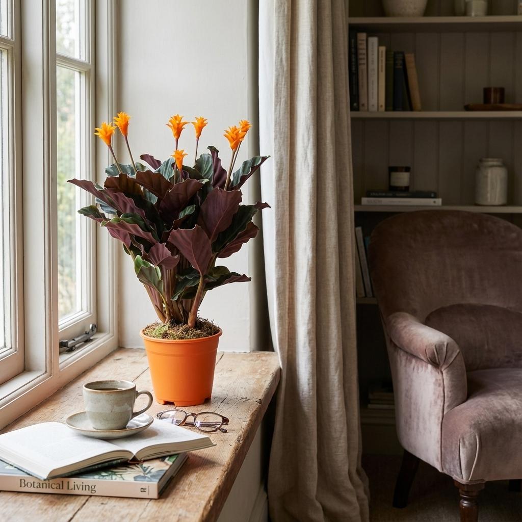 Korbmarante Calathea Crocata – Ø14cm – Höhe 40–45cm – Orange Blüten – Tropische Zimmerpflanze für Wohnraum Büro & schattige Standorte 