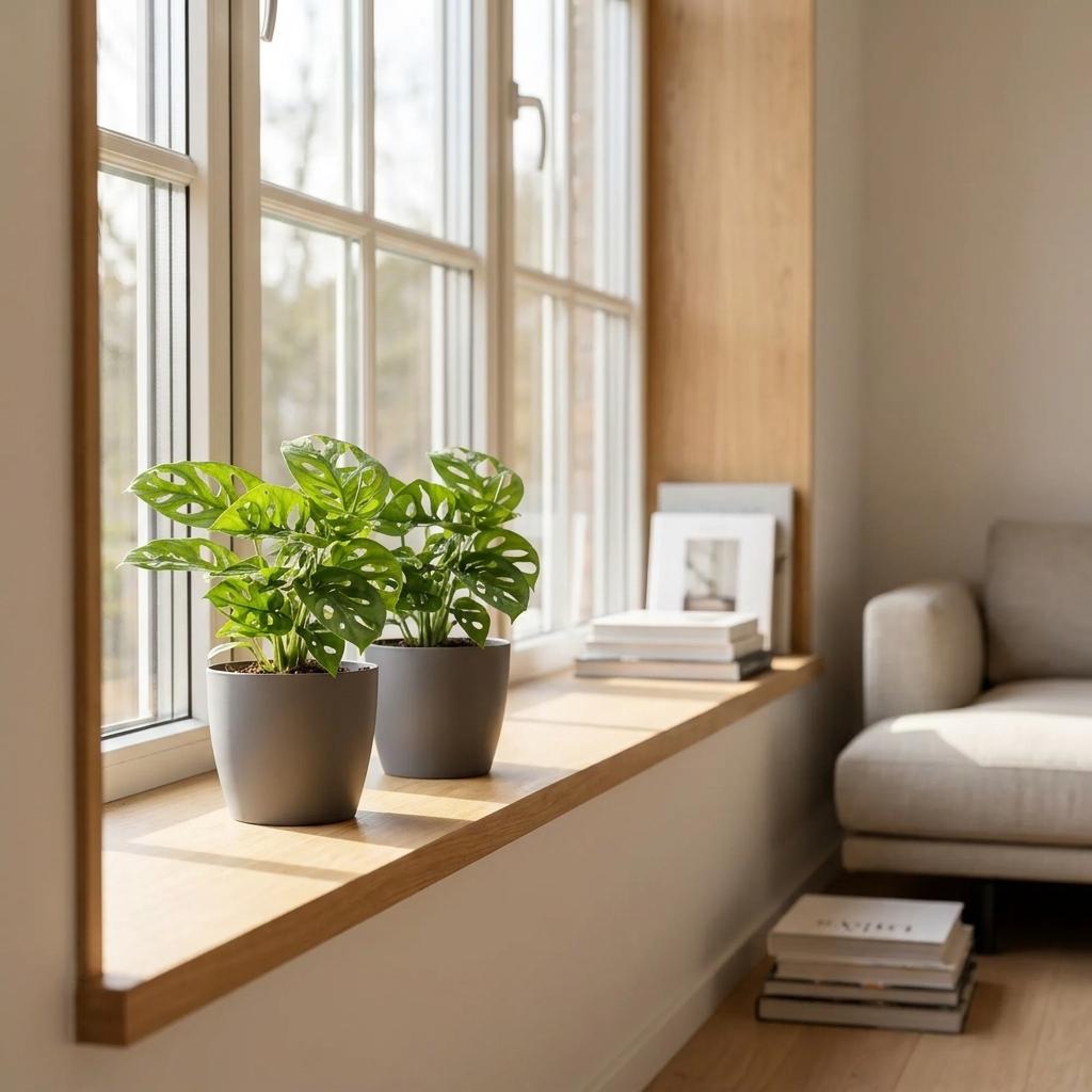 Fensterblatt 'Monkey Mask' – Monstera adansonii – Topf Ø12cm – Höhe 25cm – mit grauem Dekotopf – Ansicht 3