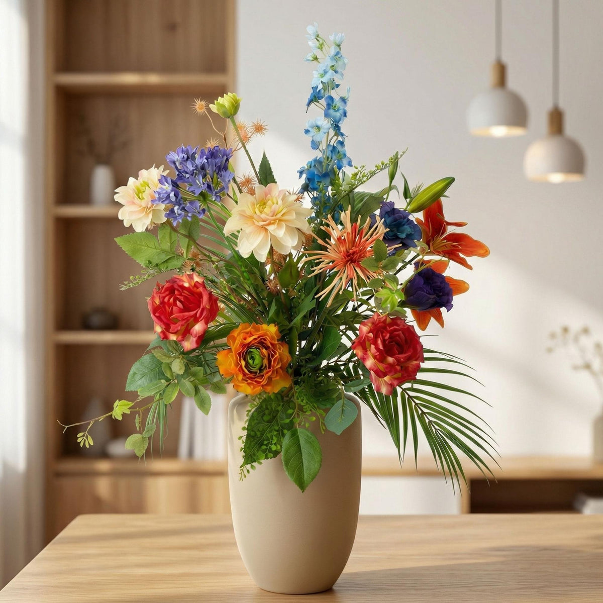 Kunstbloemen Boeket “Colorful Bloom Deluxe” – Real Touch – 70 cm – 18 Stelen 