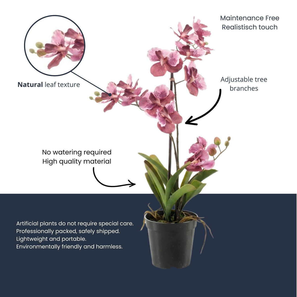 Orchidee Vanda Kunstpflanze – ca.60cm – Altrosa – Künstliche Orchidee im Topf – Pflegefreie Deko Pflanze für Wohnzimmer Büro & Empfangsbereich - Oasis of Life