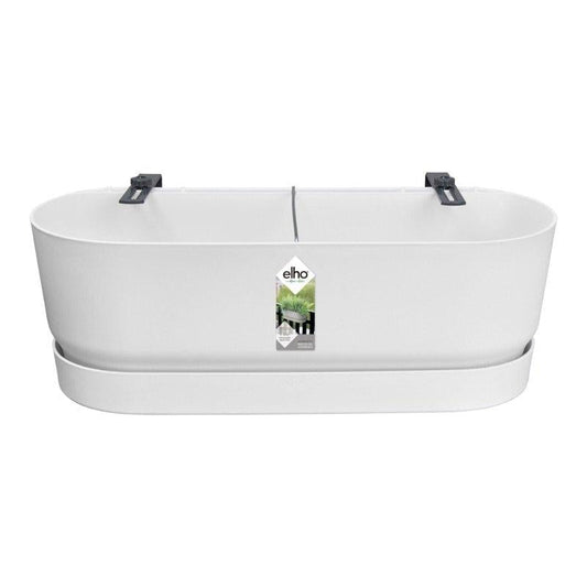 Greenville Easy Balcony – Pflanztopf – Weiß – D25cm – Balkonkasten mit Halterung & Wasserspeicher – Für Balkonbrüstung – Modernes Design – Für Innen & Außen 5cm - Weiß 