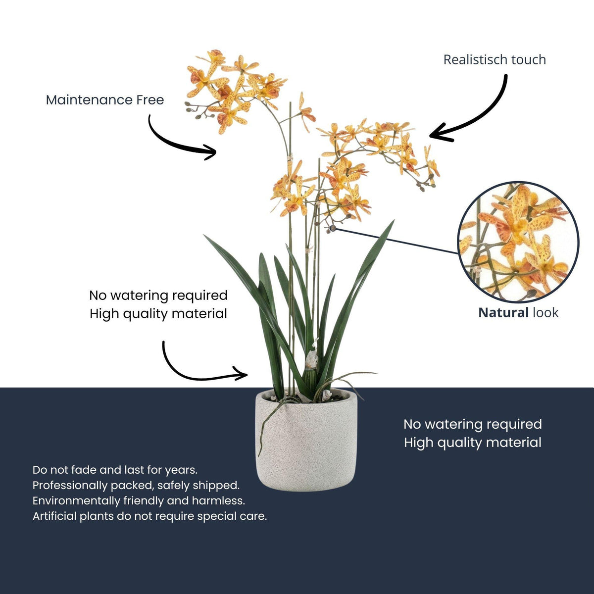 Renanthera Orchidee Geel & Oranje in pot - 56 cm - Kunstplant 