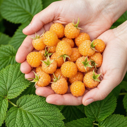GreenboutiQ - Obstpflanzen - Himbeere - Rubus idaeus Fallgold - Winterhart - 6 Pflanzen - Topf 9 cm - Gelbe Himbeere 