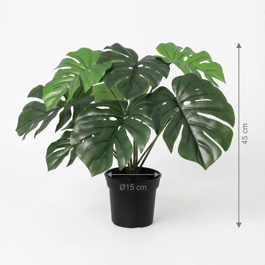 Monstera Deliciosa Kunstpflanze 45cm – Fensterblatt Deko Pflanze – Pflegefreie Zimmerpflanze für Wohnzimmer Büro & Fensterbank - Oasis of Life