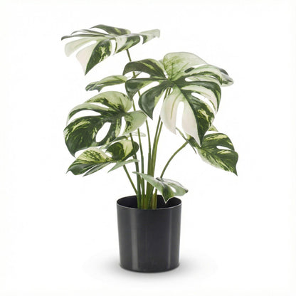 Monstera Kunstpflanze Busch im Topf 40cm – Dekorative Fensterblatt Kunstpflanze – Pflegefreie Zimmerpflanze für Wohnzimmer Büro & Fensterbank - Oasis of Life