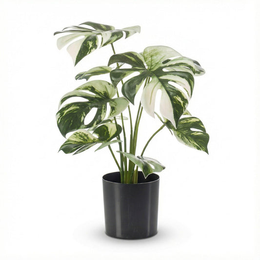 Monstera Kunstpflanze Busch im Topf 40cm – Dekorative Fensterblatt Kunstpflanze – Pflegefreie Zimmerpflanze für Wohnzimmer Büro & Fensterbank - Oasis of Life