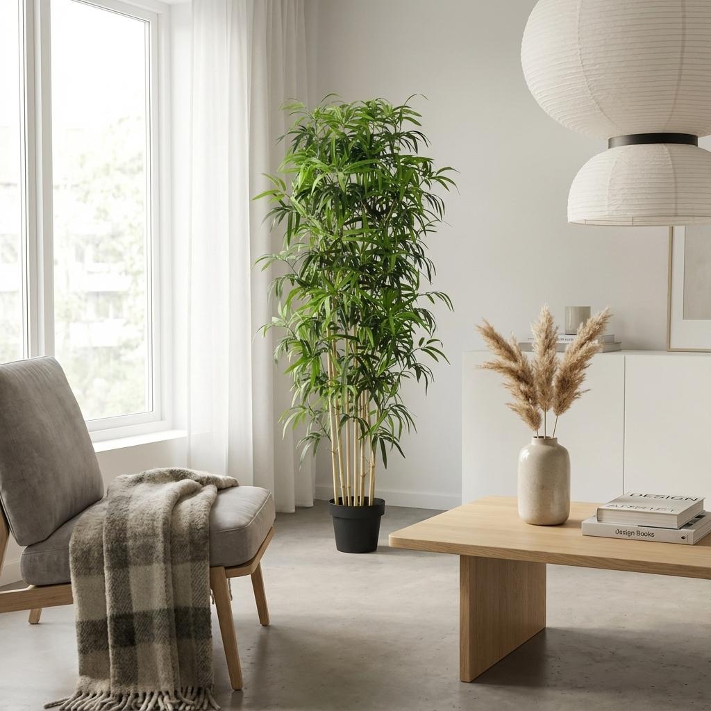 Künstlicher Bambus 180cm – Große Bambus Kunstpflanze im Topf – Realistische Deko Pflanze für Wohnzimmer Büro & Empfangsbereich - Oasis of Life
