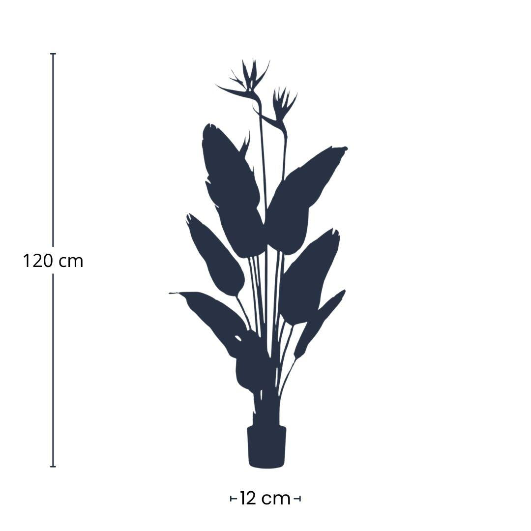 Strelitzia mit Blüten – 120cm – Kunstpflanze im schwarzen Topf – tropischer Blickfang – hochwertige Dekopflanze für Wohnzimmer, Büro & Flur – pflegeleicht 