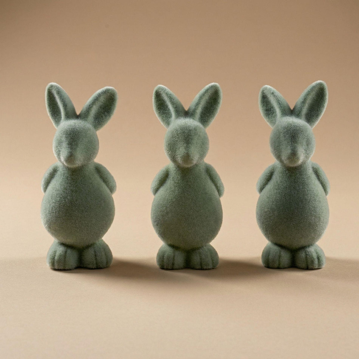 3x Osterhase Dekoration - Grüner Samt - ↑ 12,5 cm 