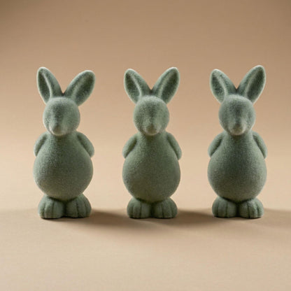 3x Osterhase Dekoration - Grüner Samt - ↑ 12,5 cm 