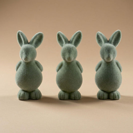 3x Osterhase Dekoration - Grüner Samt - ↑ 12,5 cm 