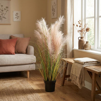 Schilfrohr Kunstpflanze 95cm – Dekorative Reetgras Deko Pflanze – Pflegefreie Kunstpflanze für Wohnzimmer Büro & Balkonüberdachung - Oasis of Life