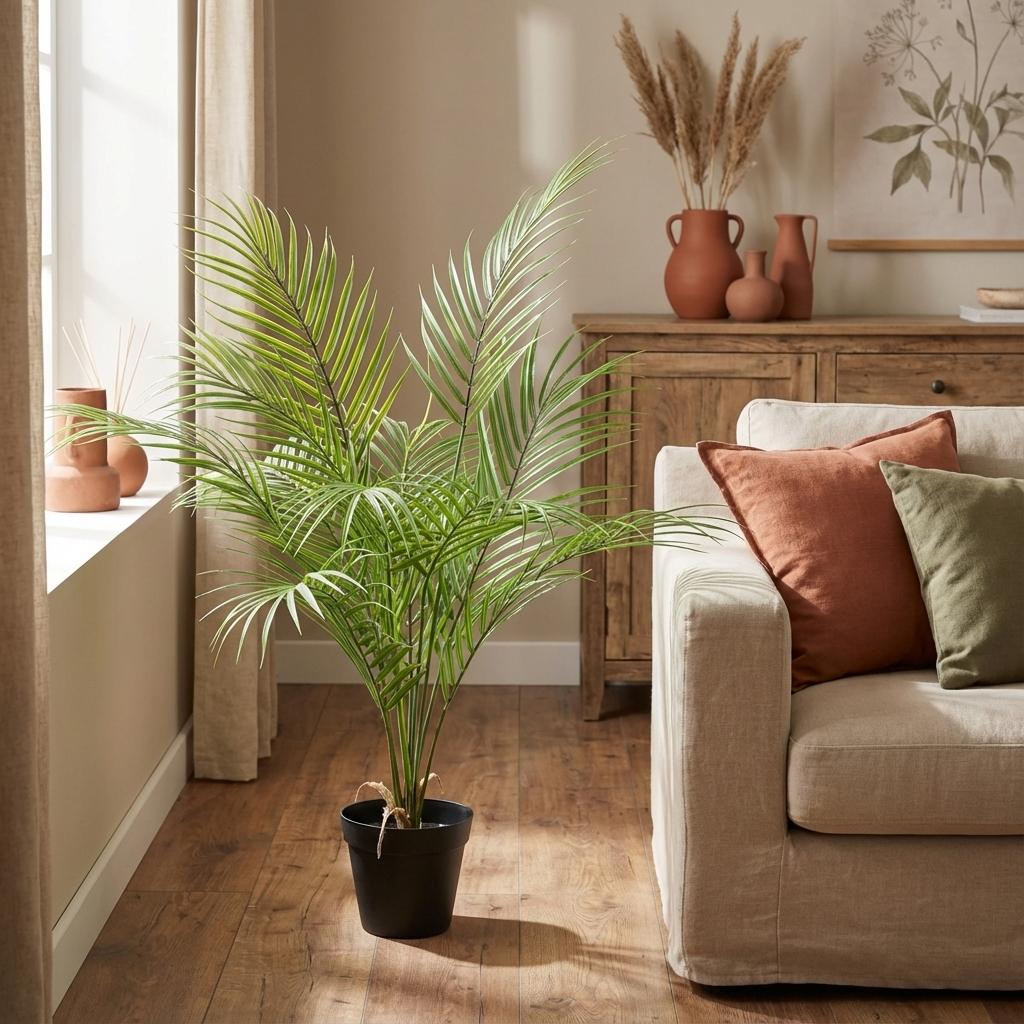 Kentia Palme Kunstpflanze 65cm – Dekorative Kunstpalme Zimmerpflanze – Pflegefreie Deko Pflanze für Wohnzimmer Büro & Regal - Oasis of Life