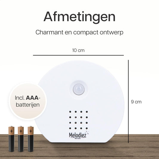 Melodiez Musikbox Weiß – Naturklänge mit Bewegungssensor – Kompakte Soundbox für beruhigende Vogelstimmen, Meeresrauschen & Dschungelklänge – Inklusive Batterien – Elegantes Design 
