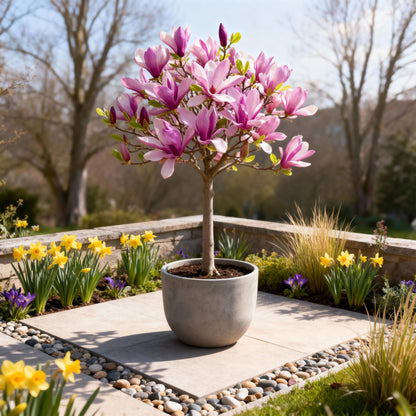 GreenboutiQ - Stamm-Pflanze - Magnolia Susan - Terrassenpflanze - Laubabwerfend - Winterhart - Rosa Blüte - Topf 19cm Höhe 90cm 