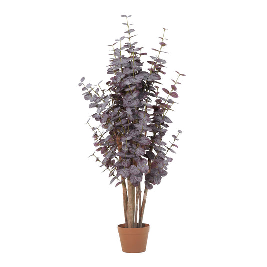 Künstlicher Eukalyptus Purple 120cm im Topf – realistische Kunstpflanze mit violetten Akzenten & luftiger Blattstruktur – pflegefreie Zimmerdeko für Wohnzimmer, Flur & Büro – inkl Basistopf 