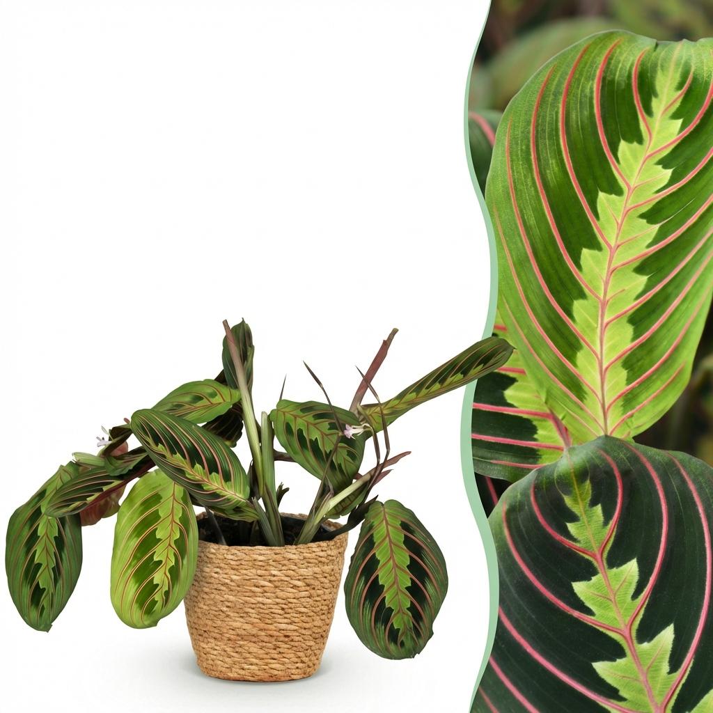 Green boutiQ - Zimmerpflanze - Maranta Fascinator Tricolour - Gebetsblatt - Haustierfreundliche Pflanze - Grün - 1 Pflanze - mit Korb - Topf 12cm - Höhe 25cm 