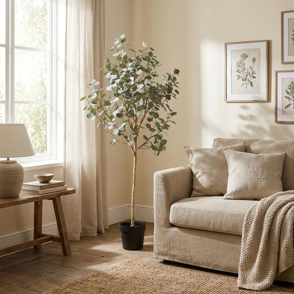Eukalyptus Kunstpflanze 180cm – Großer Eucalyptus Baum Deko Pflanze – Pflegefreie Zimmerpflanze für Wohnzimmer Büro & Empfangsbereich - Oasis of Life