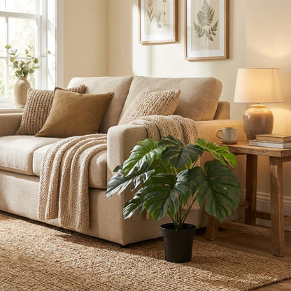 Monstera Deliciosa Kunstpflanze 45cm – Fensterblatt Deko Pflanze – Pflegefreie Zimmerpflanze für Wohnzimmer Büro & Fensterbank - Oasis of Life