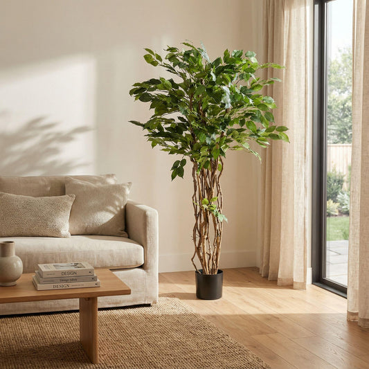 Ficus Liana Kunstbaum – 140cm – Hochwertige künstliche Pflanze mit realistischer Blattstruktur – Pflegefreier Deko Baum für Wohnzimmer Büro & Empfangsbereich - Oasis of Life