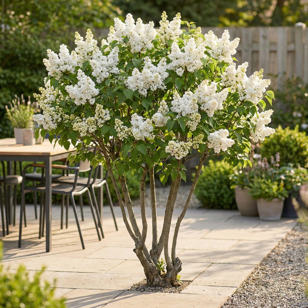 Green boutiQ - Garden Plant - Syringa vulgaris Mme Lemoine - Common Lilac - Hardy - White - 1 Plant - Pot 17cm - Height 45cm 