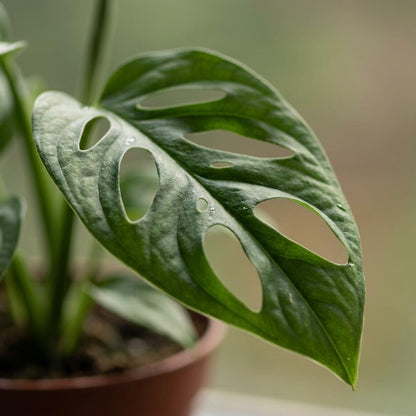 Fensterblatt 'Monkey Mask' – Monstera adansonii – Topf Ø12cm – Höhe 25cm – mit weißem Dekotopf – Ansicht 4