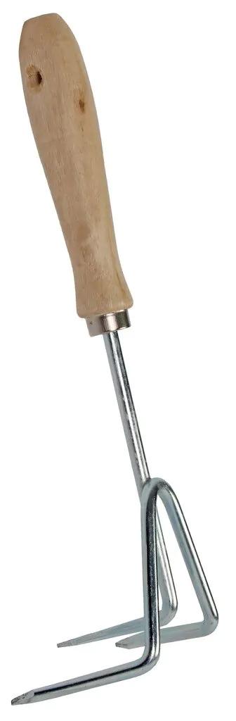 Gartenhacke Handschaber Dreizack – Verzinkter Stahl, Holzgriff – 30cm x 7,5cm – Kompaktes Gartengerät zum Auflockern von Erde & Unkrautentfernung 