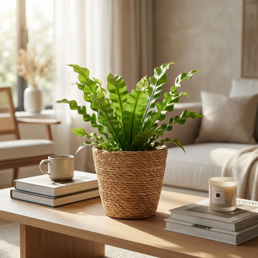 Krauser Wellenfarn 'Crispy Wave' – Asplenium nidus 'Crispy Wave' – Topf Ø12cm – Höhe 30cm – mit Korb – Ansicht 3